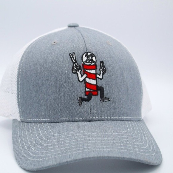 Trucker Hat Barber Pole Grey and White Clean - Picture 1 of 6